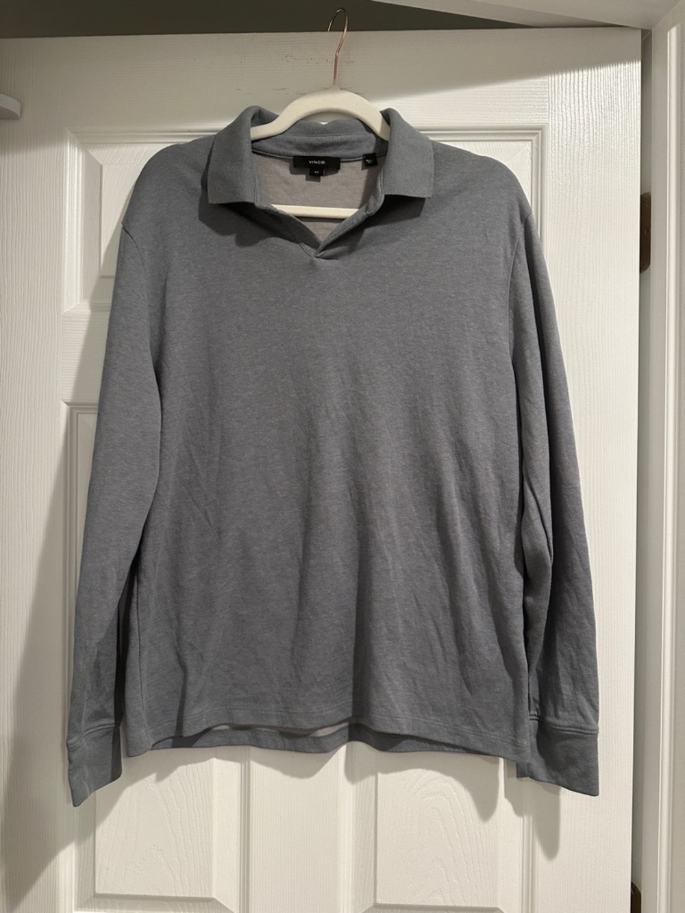 Vince Men’s Gray Long Sleeve Polo Top | Size Small | Quiet Luxury Minimalist